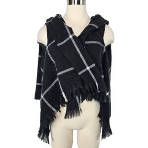 Plaid Shawl Black White Womens One Size Super Soft Comfy Wrap Neutral
